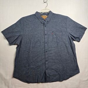 Levis Mens 4XL Chambray Button Up Short Sleeve Shirt Blue Pocket Casual